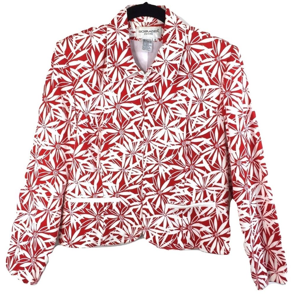 Schrader Petite Floral Blazer Red White Size 8P